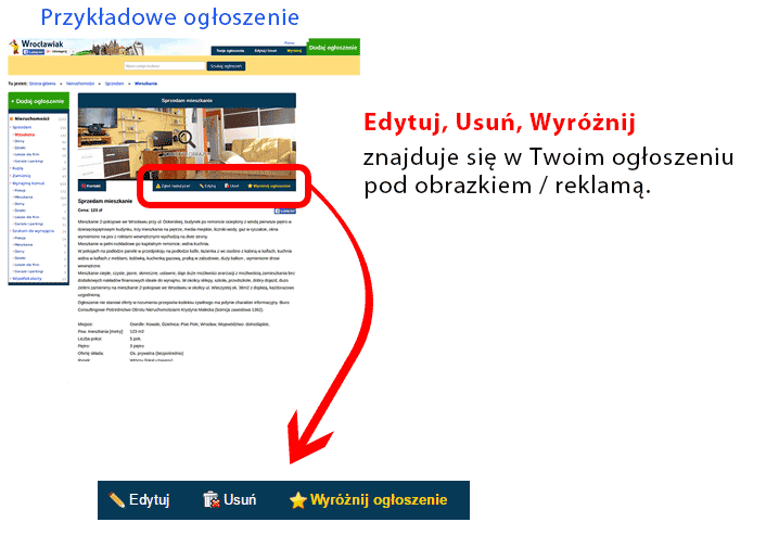 Instrukcja edycji i usunięcia ogłoszenia.