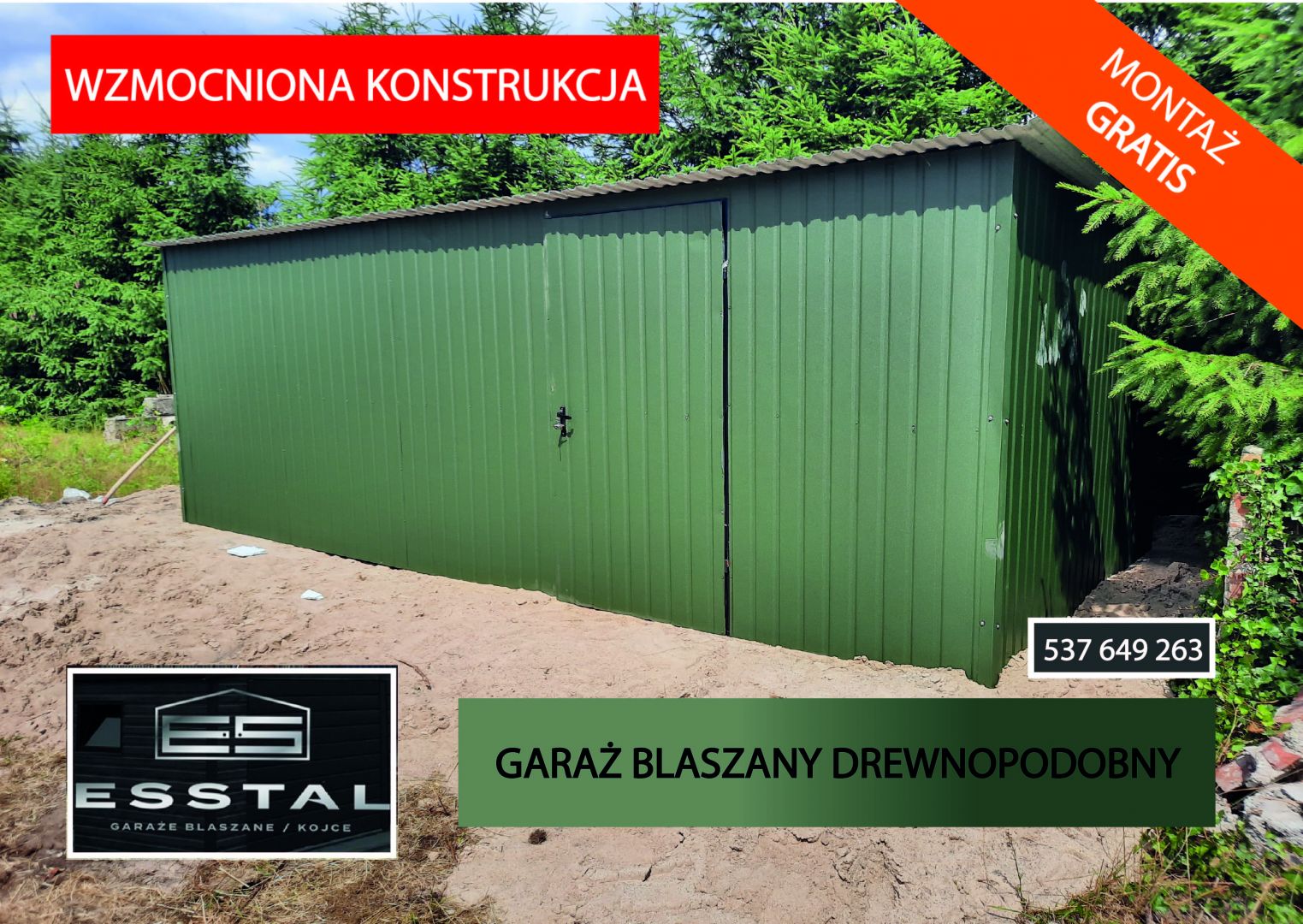 Garaż Blaszany ZIELONY - Garaże Blaszane | Wiaty | Hale | - ESSTAL  - Zdjęcie 1