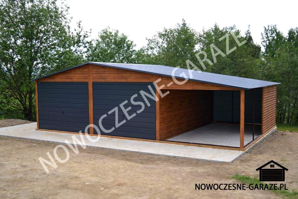 Garaż blaszany 6x5, drewnopodobny,dwustanowiskowy,wzmocniony profilami w ocynku  - Zdjęcie 1