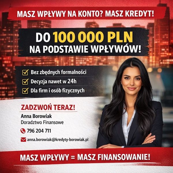 MASZ WPŁYWY NA KONTO? TO MASZ KREDYT DO 100 000 PLN NA PODSTAWIE OBROTÓW Wrocław - Zdjęcie 1