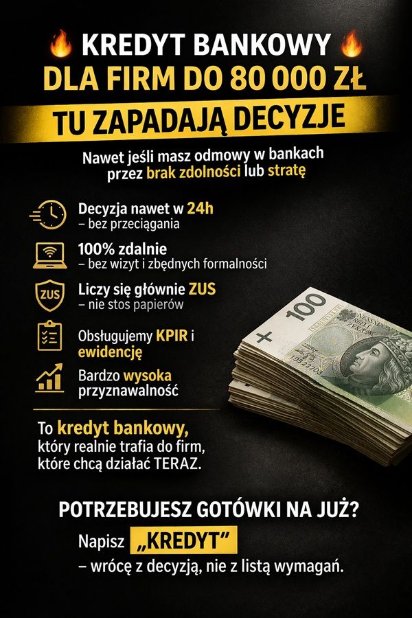 KREDYT BANKOWY DLA FIRM DO 80 000 ZŁ TU ZAPADAJĄ DECYZJE Wrocław - Zdjęcie 1