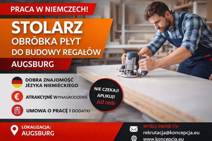 Stolarz, stolarka, pracownik obróbki płyt (Augsburg-SR-DPK-DE)  - Zdjęcie 1