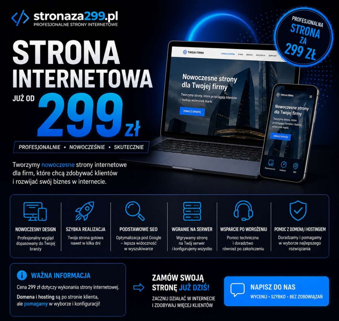 Strona internetowa za 299 zł | Wystawiamy faktury cała Polska - Zdjęcie 1