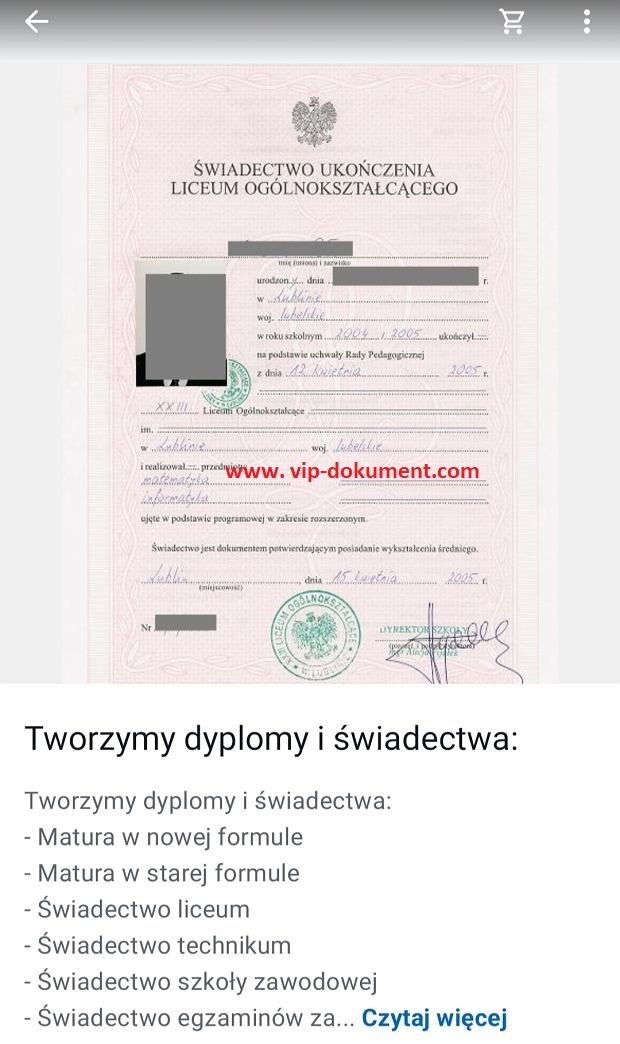 Kup świadectwo maturę dyplom polskie szkoły i uczelnie. Wrocław - Zdjęcie 1