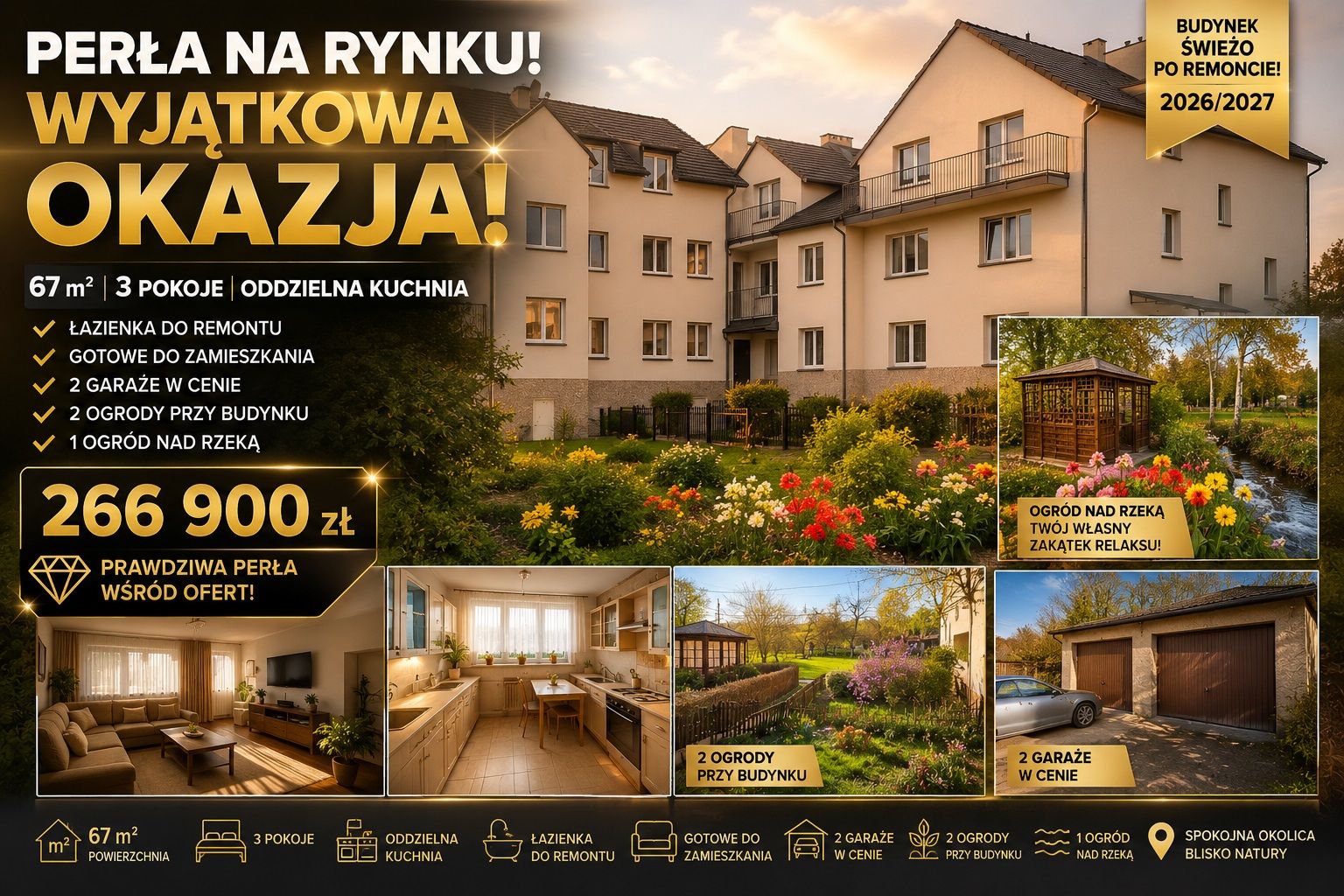 3pok, 66met, okolice Bolkowa 3 OGRÓDKI/2 GARAŻE (Wolbromek) Jaworski, Bolków, Wolbromek - Zdjęcie 1