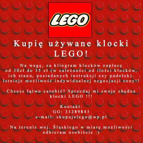 Kupię używane klocki LEGO na wagę w cenie 30-35 zł za KG!!! ZAPRASZAM!!! Wrocław - Zdjęcie 1
