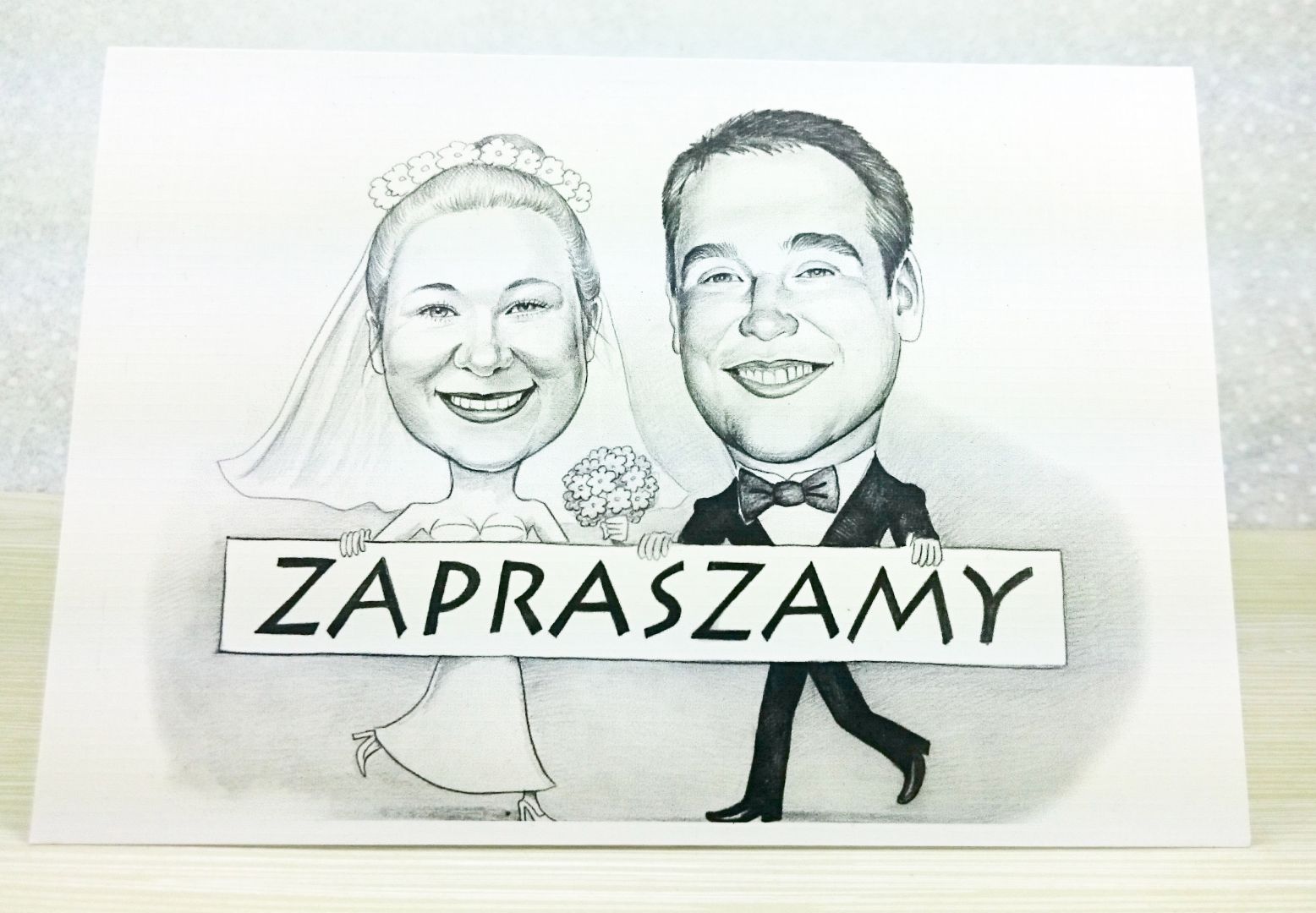 Oryginalne zaproszenia ślubne z karykaturą pary młodej Wrocław - Zdjęcie 1