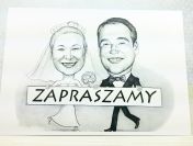 Oryginalne zaproszenia ślubne z karykaturą pary młodej